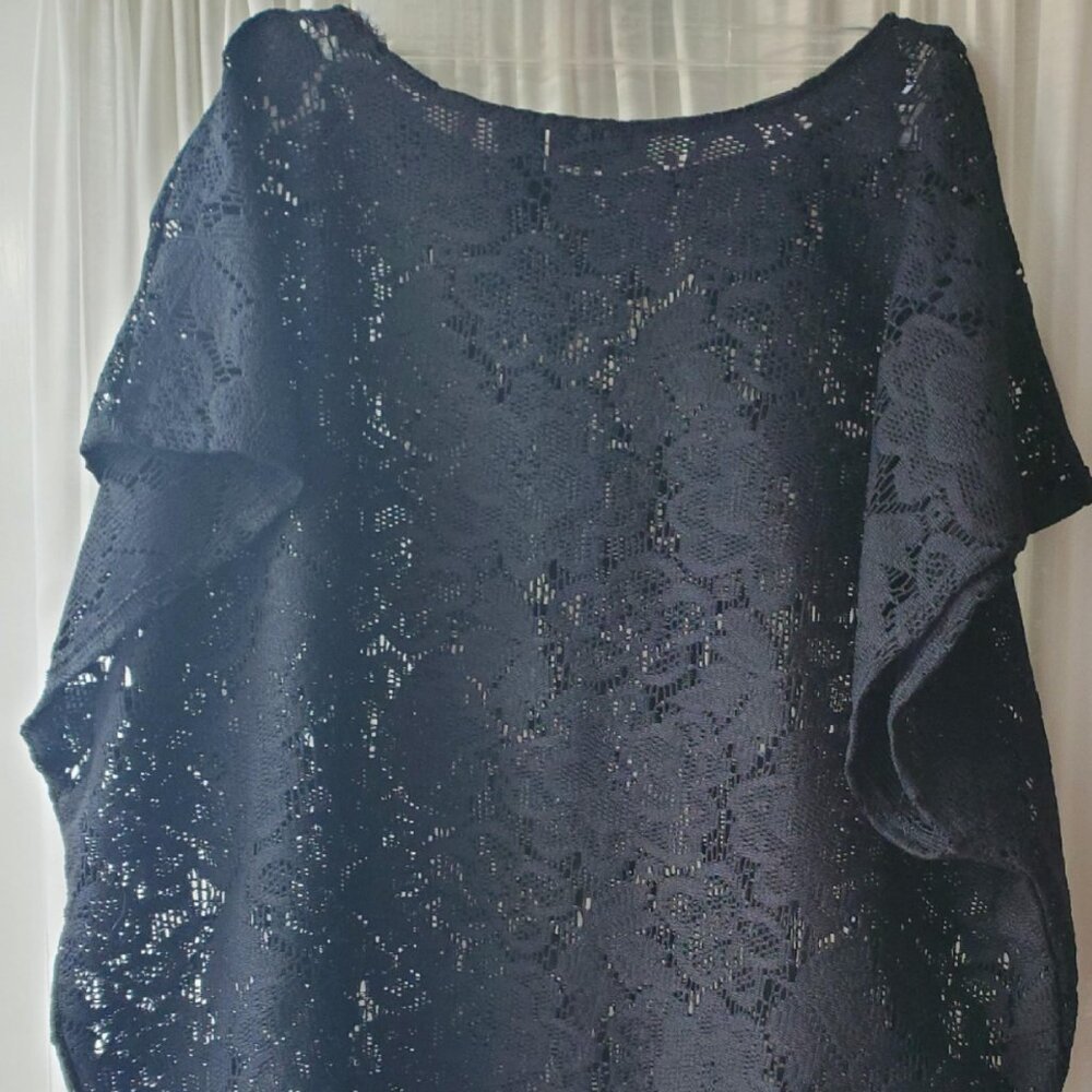 Apt. 9 Large Short-Sleeved Black Lace Tunic Top